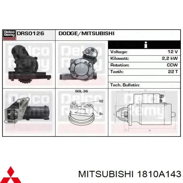 Comprar 1810A143 Mitsubishi Motores de arranque