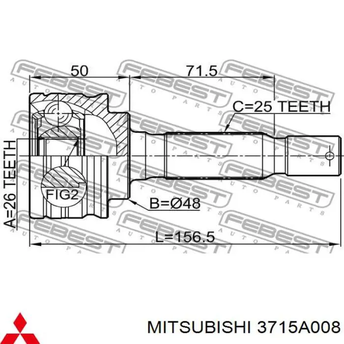 3715A008 Mitsubishi árbol de transmisión trasero derecho