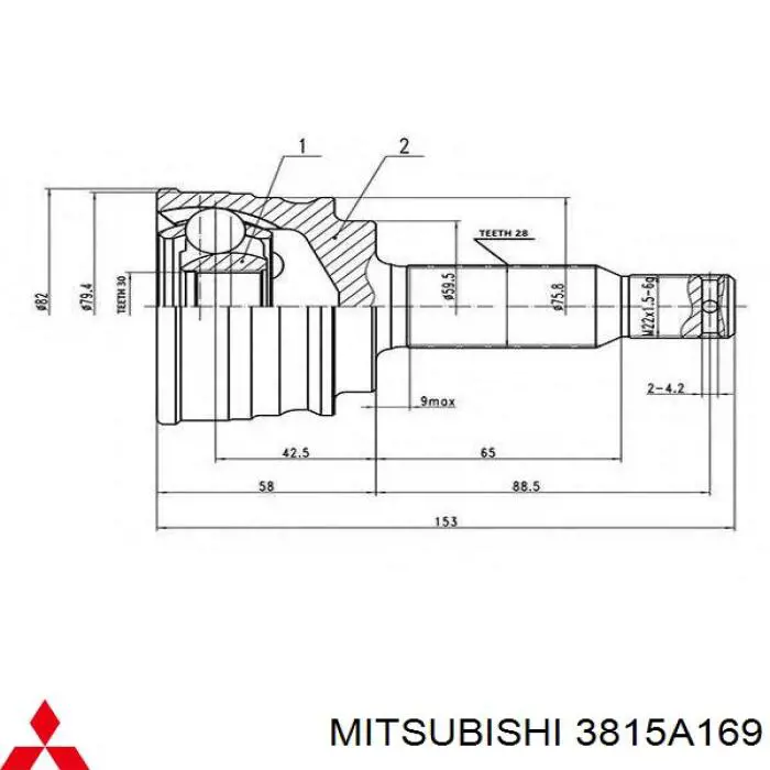3815A169 Mitsubishi árbol de transmisión delantero izquierdo