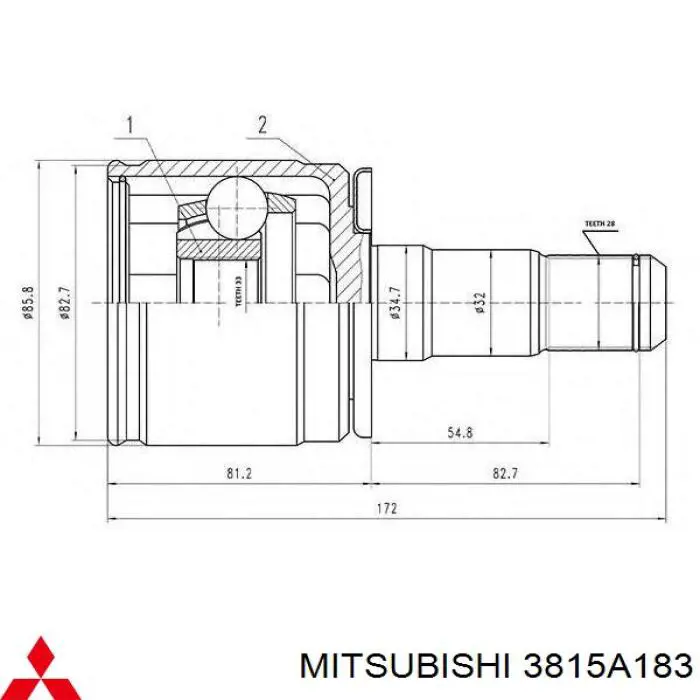 3815A183 Mitsubishi junta homocinética interior delantera izquierda