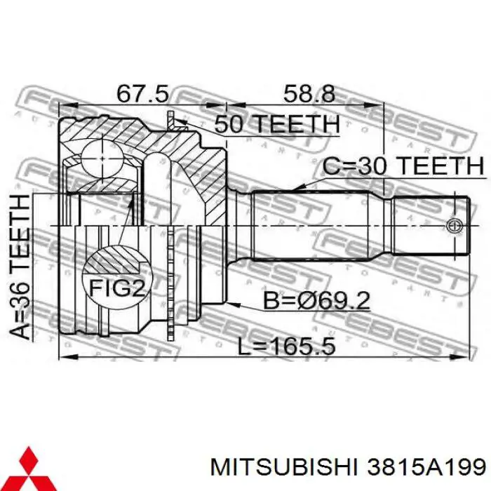 3815A199 Mitsubishi árbol de transmisión delantero izquierdo