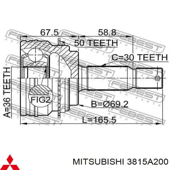 3815A200 Mitsubishi árbol de transmisión delantero derecho