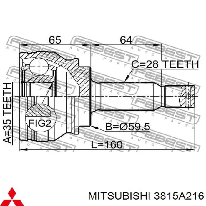 3815A216 Mitsubishi árbol de transmisión delantero derecho