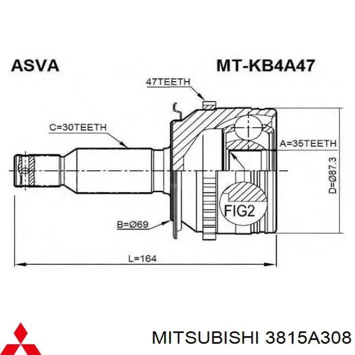 3815A308 Mitsubishi árbol de transmisión delantero derecho