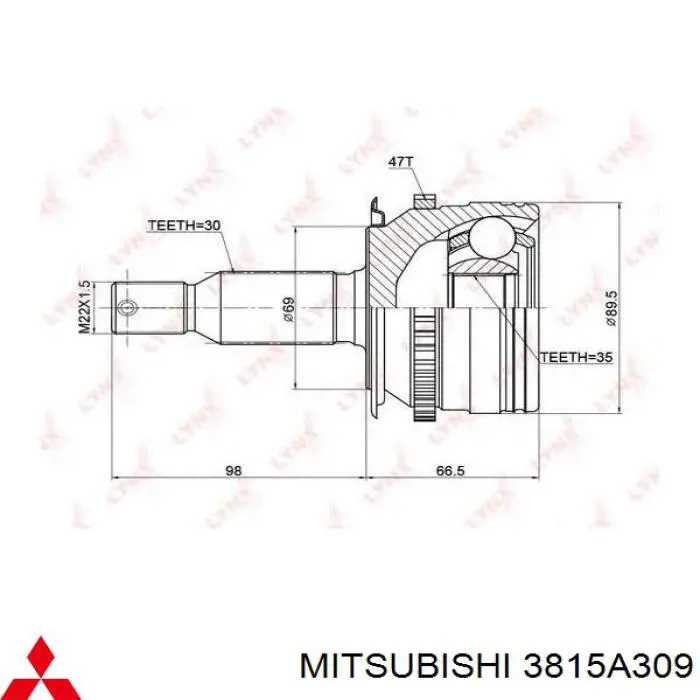 3815A309 Mitsubishi árbol de transmisión delantero izquierdo