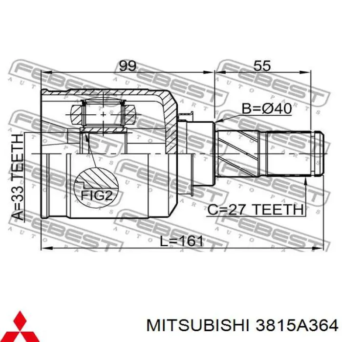 3815A364 Mitsubishi árbol de transmisión delantero derecho