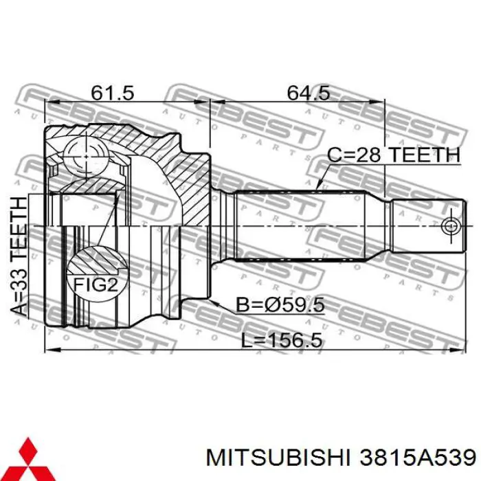 3815A539 Mitsubishi árbol de transmisión delantero izquierdo