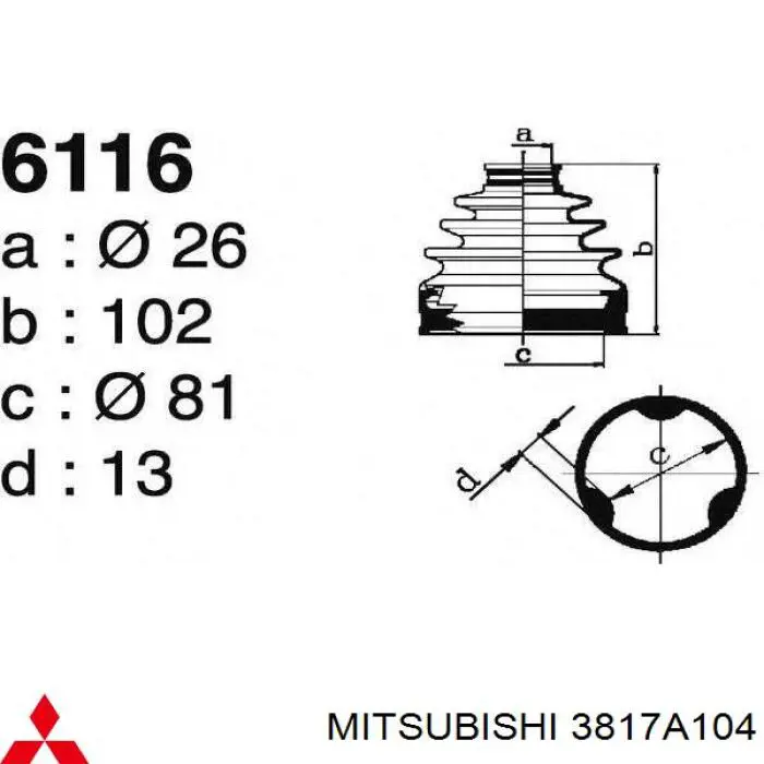 3817A104 Mitsubishi fuelle, árbol de transmisión delantero interior