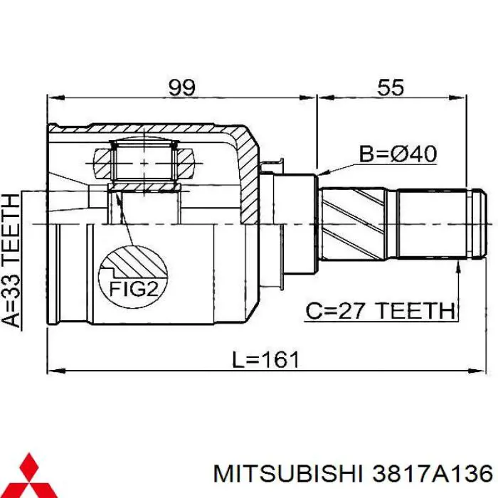 3817A136 Mitsubishi junta homocinética interior delantera derecha