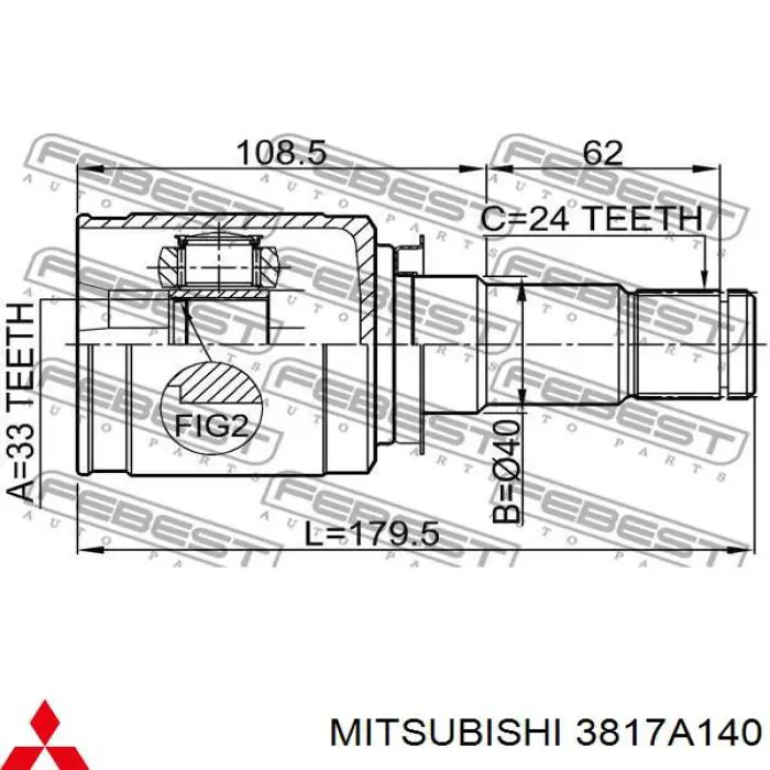 3817A140 Mitsubishi junta homocinética interior delantera derecha