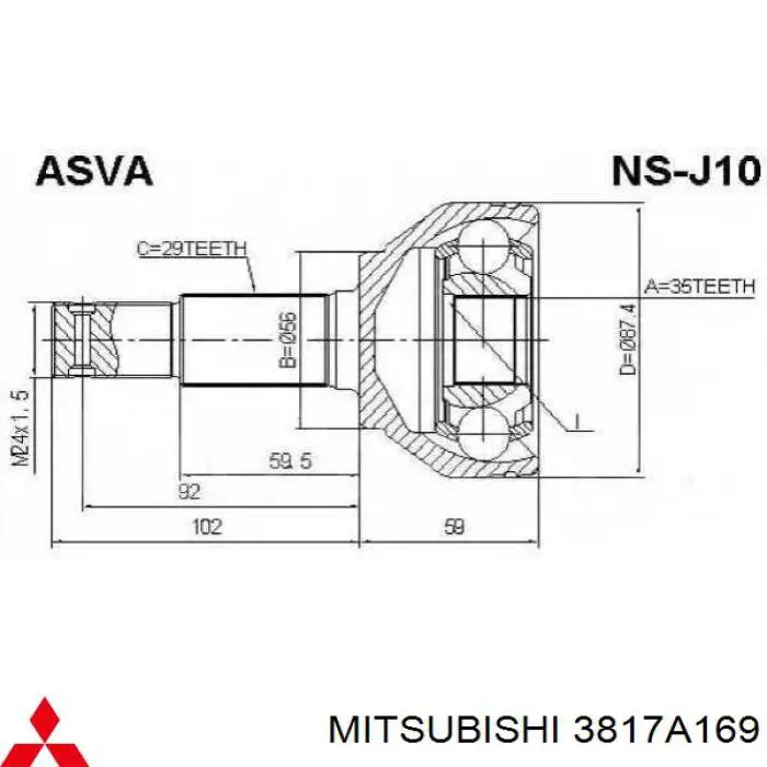 3817A169 Mitsubishi fuelle, árbol de transmisión delantero exterior