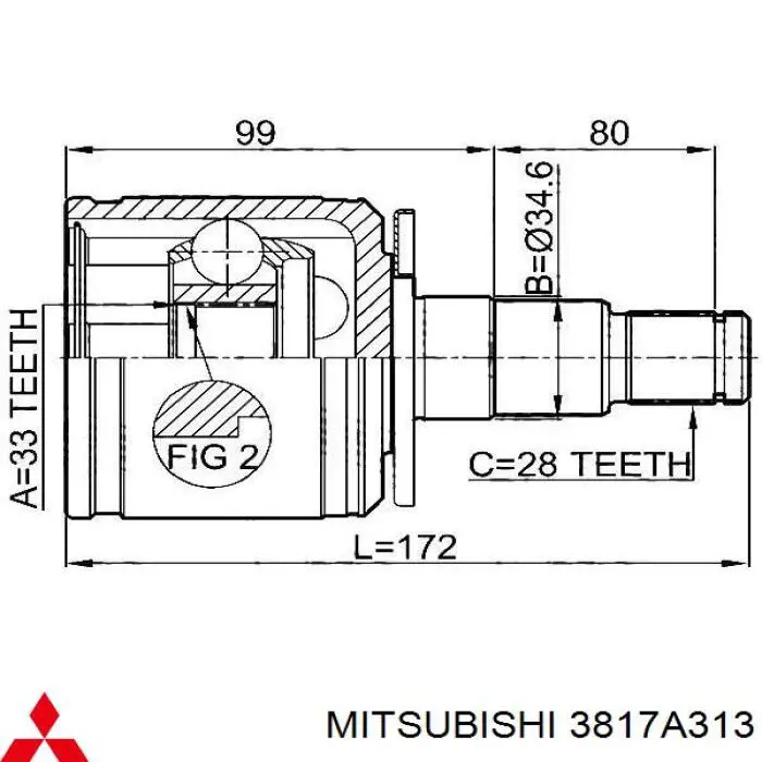 3817A313 Mitsubishi junta homocinética interior delantera izquierda