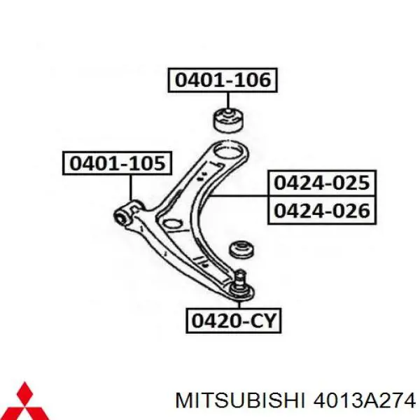 4013A274 Mitsubishi barra oscilante, suspensión de ruedas delantera, inferior derecha