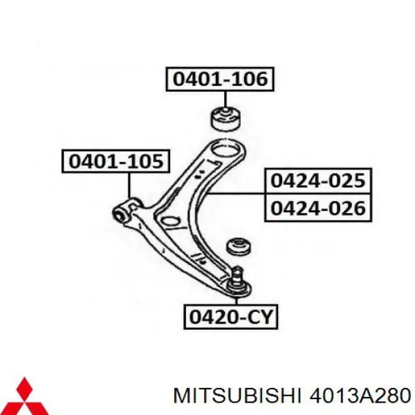 Brazo inferior derecho de la suspensión delantera Mitsubishi 4013A280 precio, desde 57,08 EUR