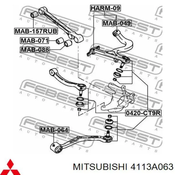 4113A063 Mitsubishi suspensión, barra transversal trasera, interior