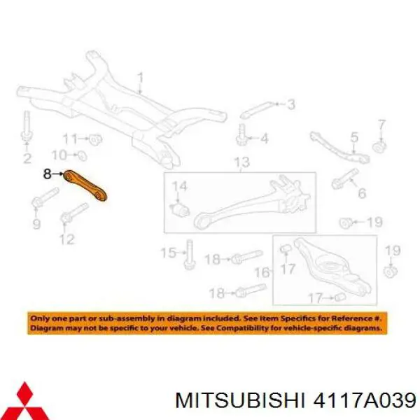 Comprar 4117A039 Mitsubishi Barra transversal de la suspensión trasera
