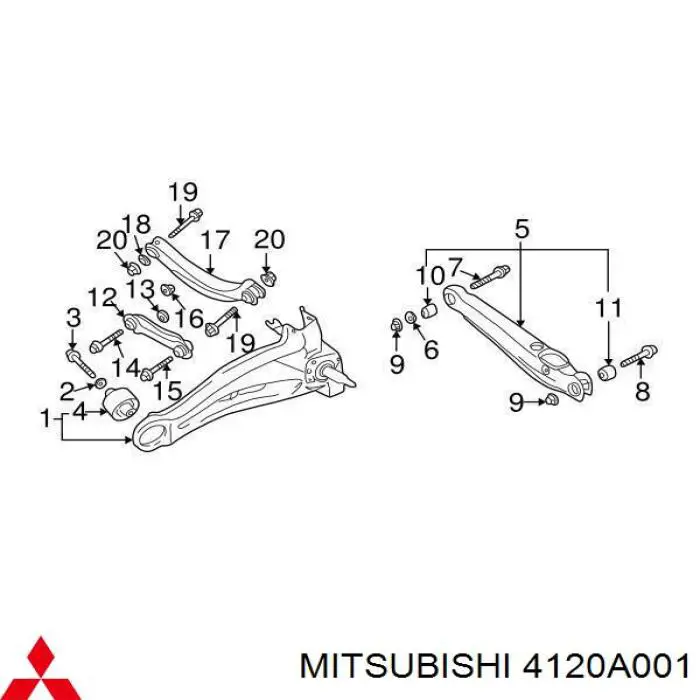 Comprar 4120A001 Mitsubishi Buje del brazo longitudinal inferior trasero