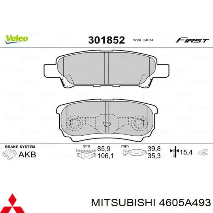 4605A493 Mitsubishi pastillas de freno traseras