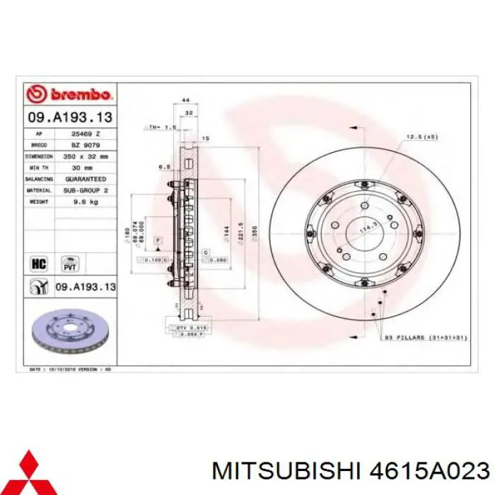 Comprar 4615A023 Mitsubishi Freno de disco delantero