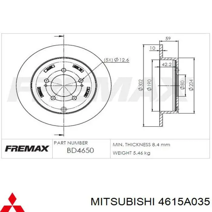 Comprar 4615A035 Mitsubishi Disco de freno trasero