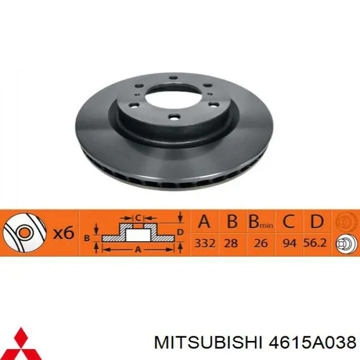 Disco de freno delantero Mitsubishi 4615A038