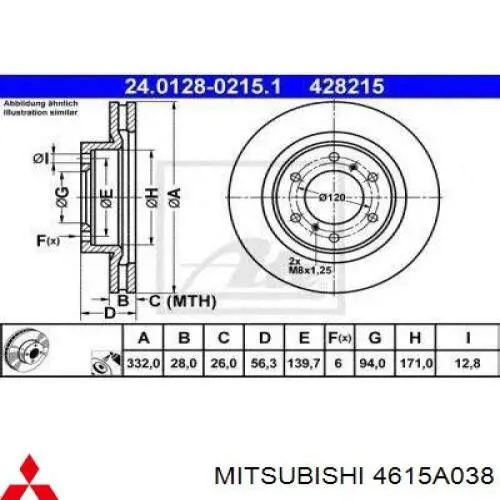 4615A038 Mitsubishi disco de freno delantero