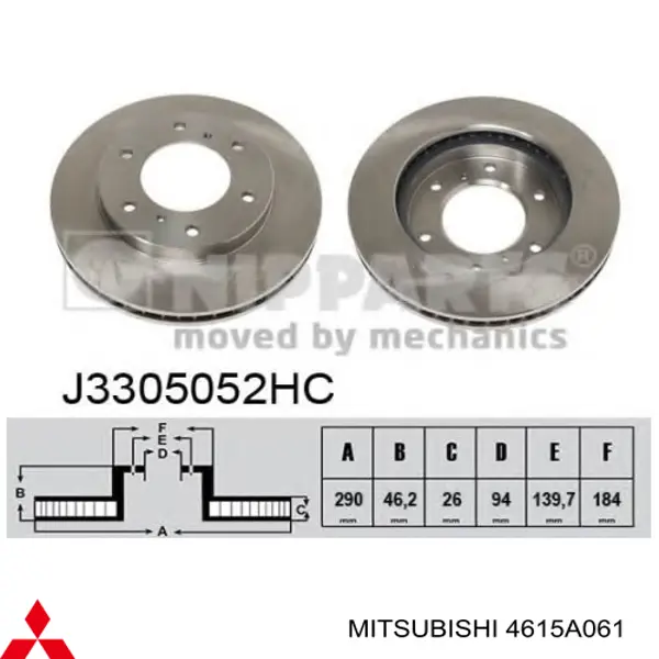 Disco de freno delantero Mitsubishi 4615A061