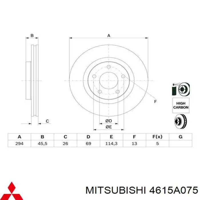 Disco de freno delantero Mitsubishi 4615A075
