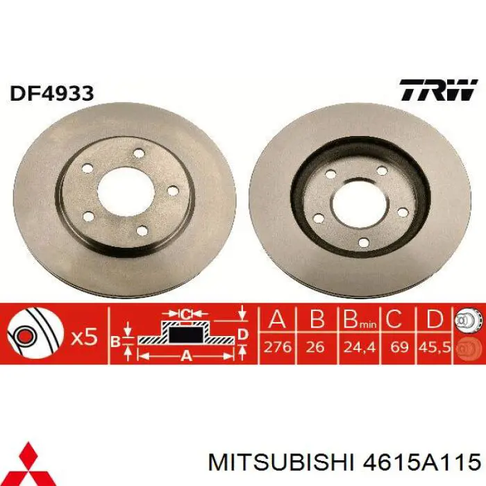 Comprar 4615A115 Mitsubishi Freno de disco delantero