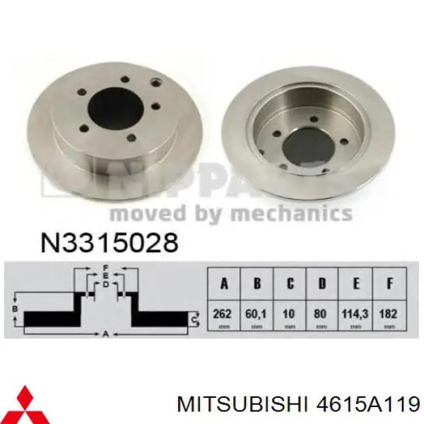 Disco de freno trasero Mitsubishi 4615A119 precio, desde 35,15 EUR