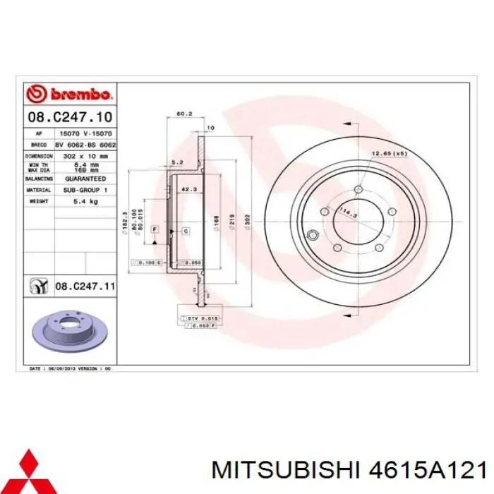Disco de freno trasero 4615A121 Mitsubishi