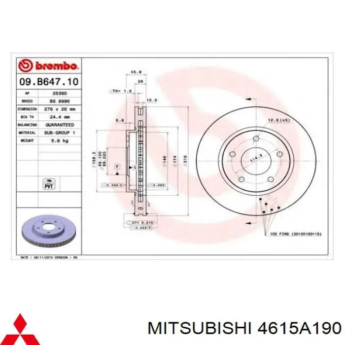 4615A190 Mitsubishi freno de disco delantero