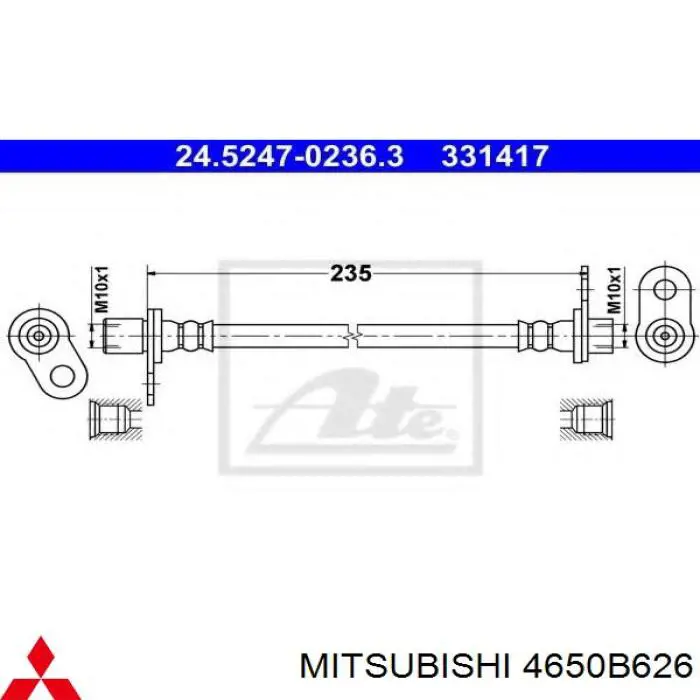 Tubo flexible de frenos trasero derecho para Mitsubishi Lancer (CY_A, CZ_A)