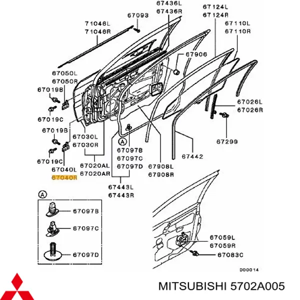 5702A005 Mitsubishi bisagra de puerta delantera derecha