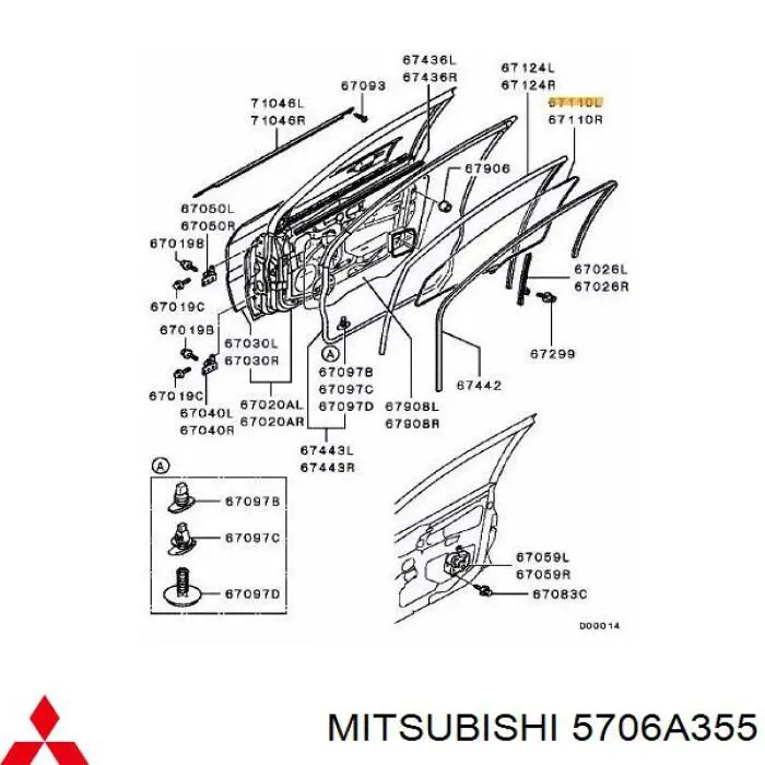 5706A045 Mitsubishi luna de puerta delantera izquierda