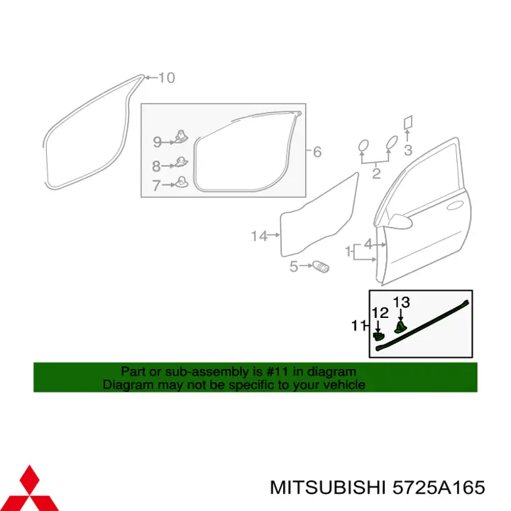 Sellador interior de vidrio de puerta delantera izquierda Mitsubishi 5725A165 precio, desde 22,22 EUR