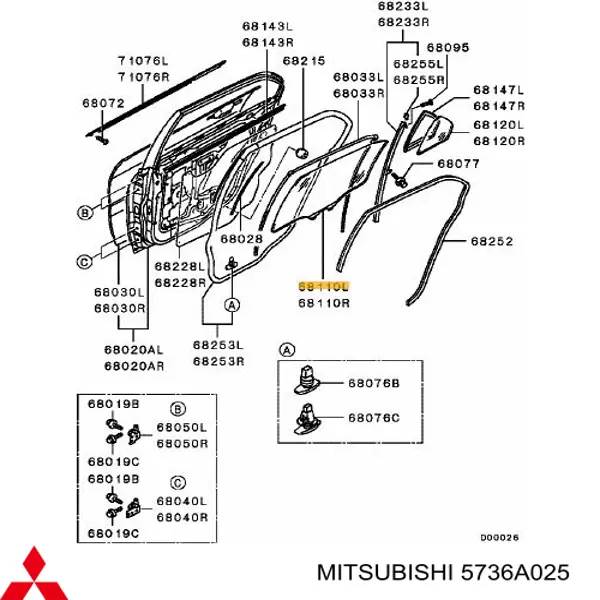 5736A025 Mitsubishi luna de puerta trasera izquierda