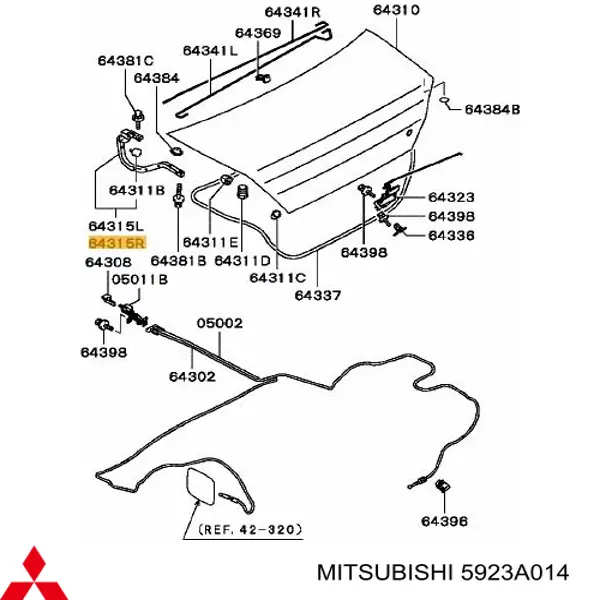 5923A014 Mitsubishi conjunto de bisagra, puerta del maletero