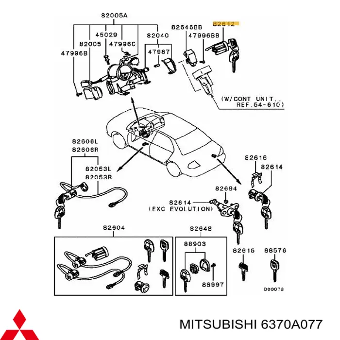 Cilindro de cierre, cerradura de encendido para Mitsubishi Lancer (CSW)