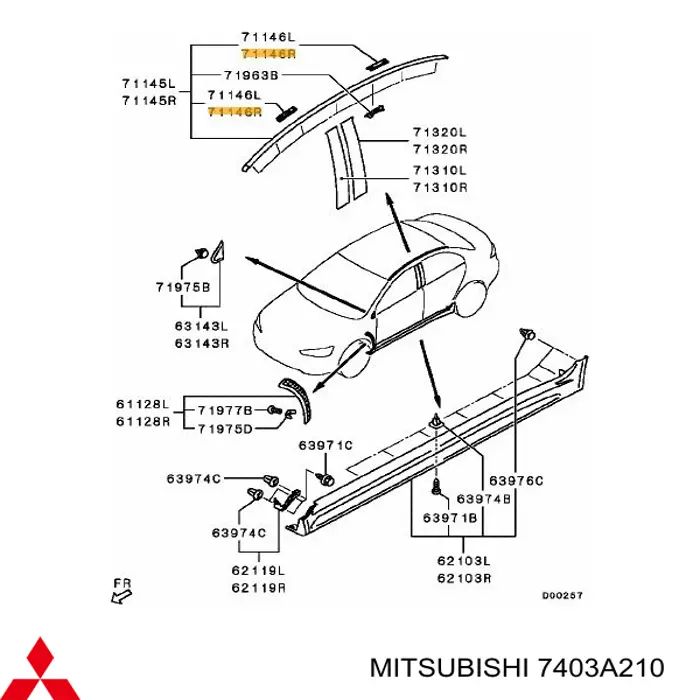 7403A210 Mitsubishi clip de moldura de techo