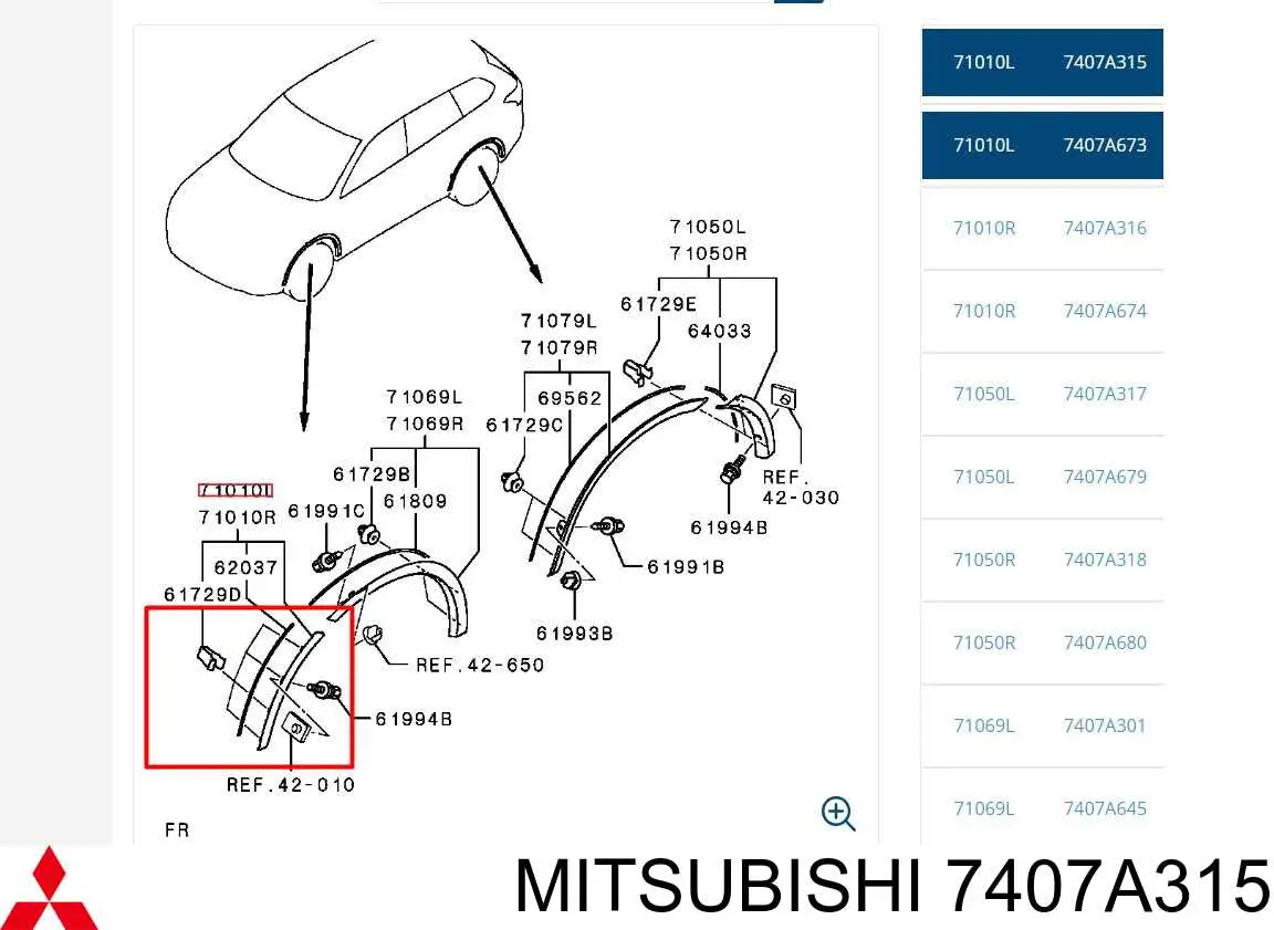7407A315 Mitsubishi arco de rueda, panel lateral, izquierdo