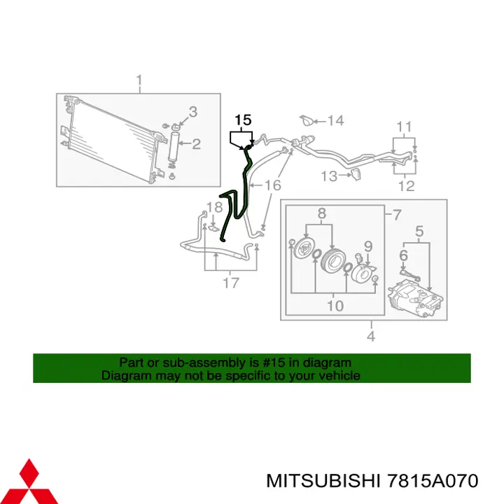 Comprar 7815A070 Mitsubishi Manguera de aire acondicionado de condensador a evaporador