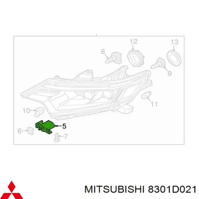 Adaptador para montaje de faros delantero izquierdo para Mitsubishi Outlander (GF, GG)