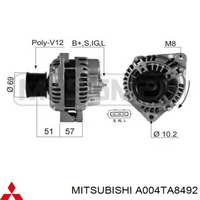 Alternador del motor Mitsubishi A004TA8492 precio, desde 200,38 EUR