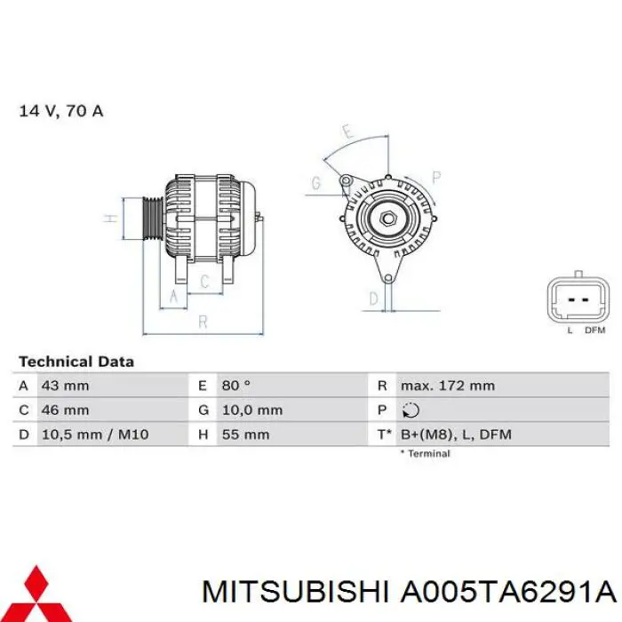 A005TA6291A Mitsubishi alternador