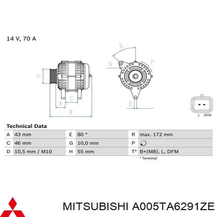 A005TA6291ZE Mitsubishi alternador