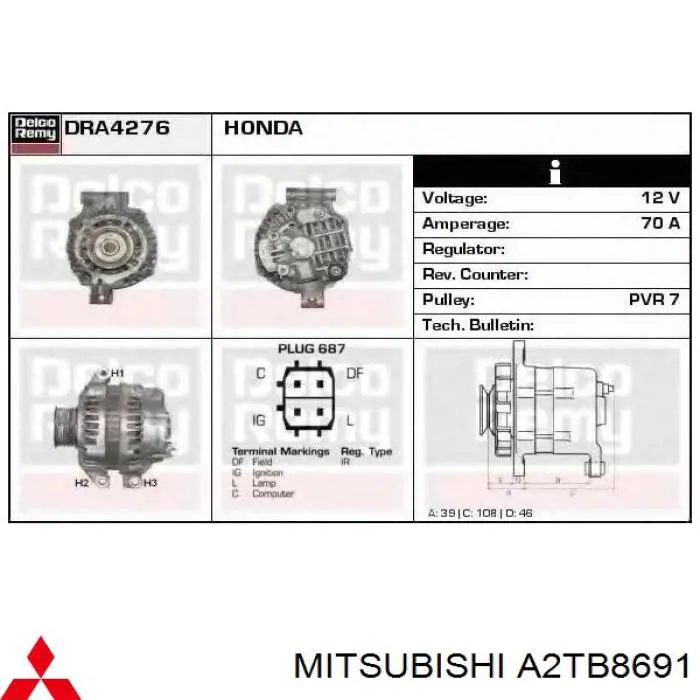 A2TB8691 Mitsubishi alternador