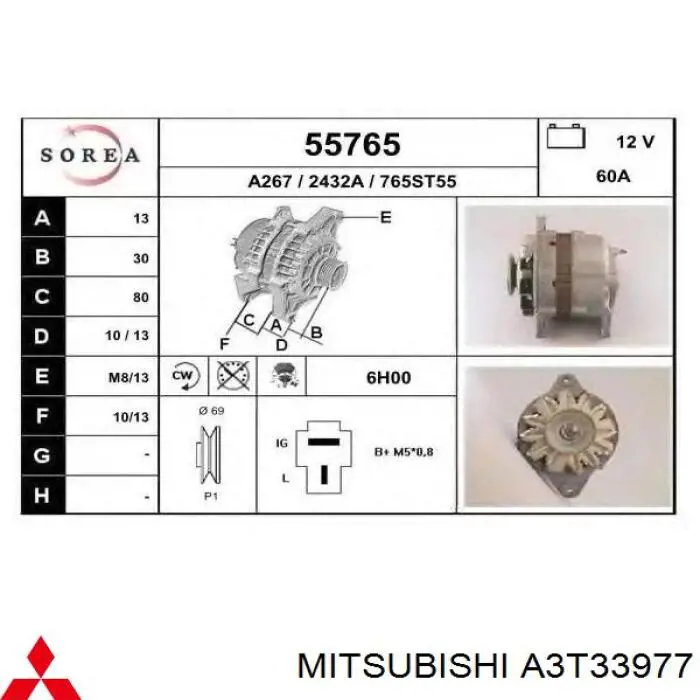 A3T33977 Mitsubishi alternador