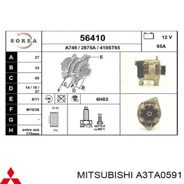 A3TA0591 Mitsubishi alternador