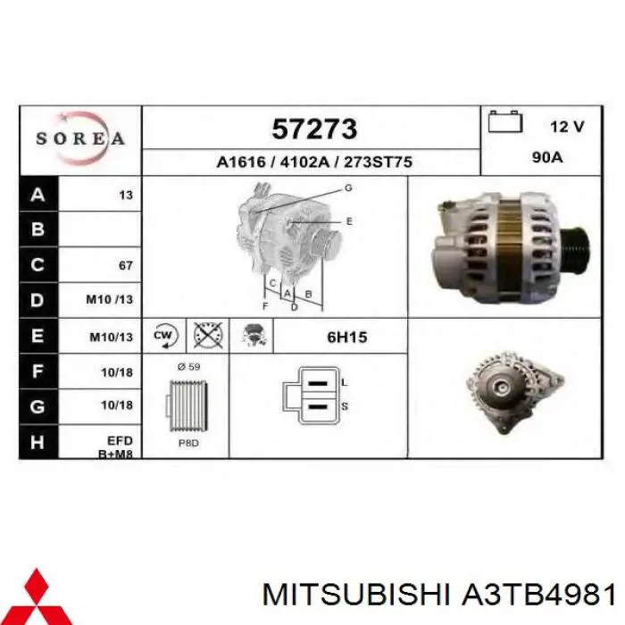 Alternador A3TB4981 Mitsubishi